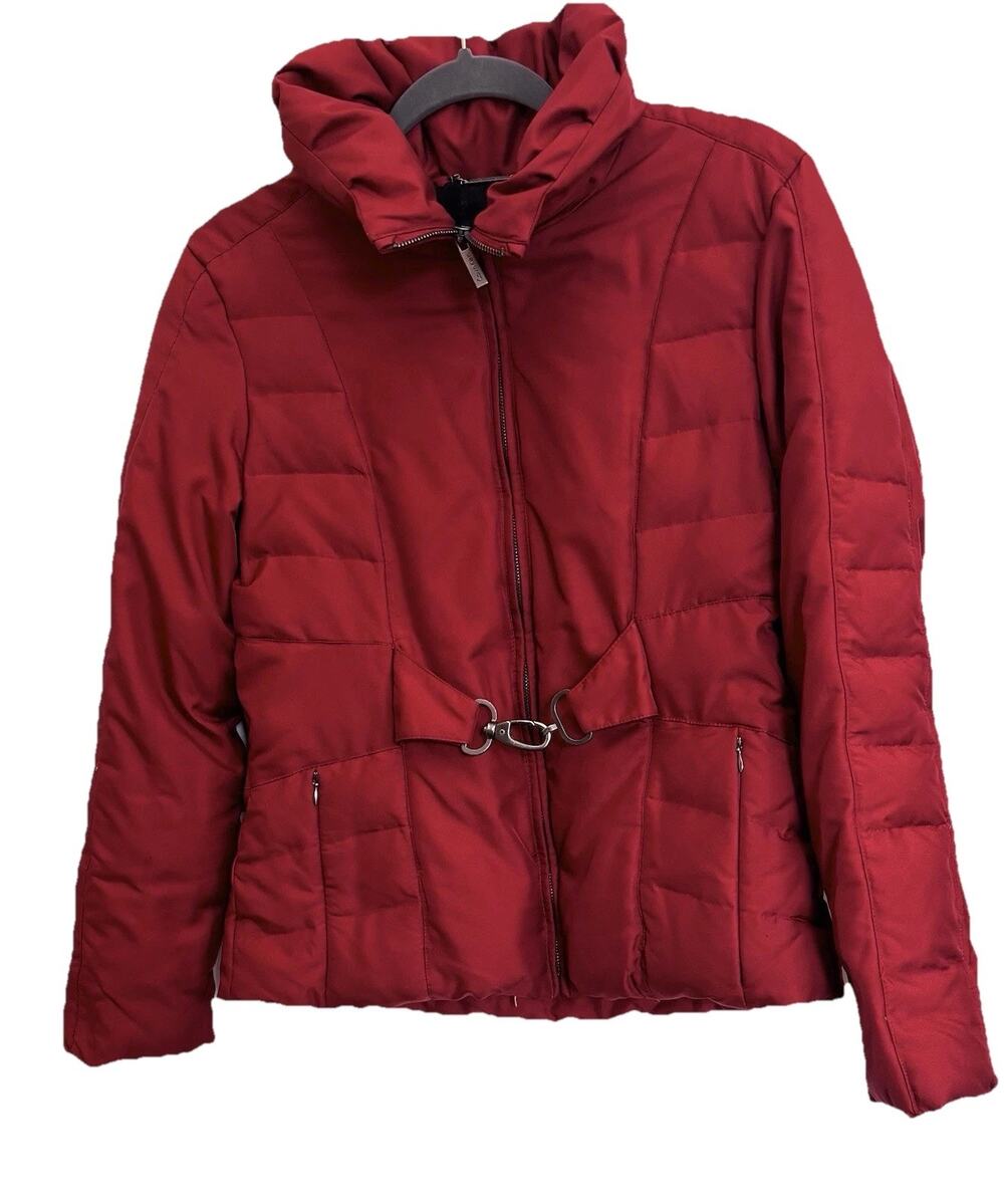 Calvin Klein Women Down Red Jacket Buckle Zip Closure Fleece Lined Sz Sm Winter